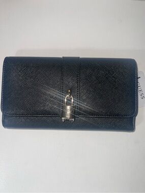 Guess Large Black Saffiano Padlock Clutch Wallet